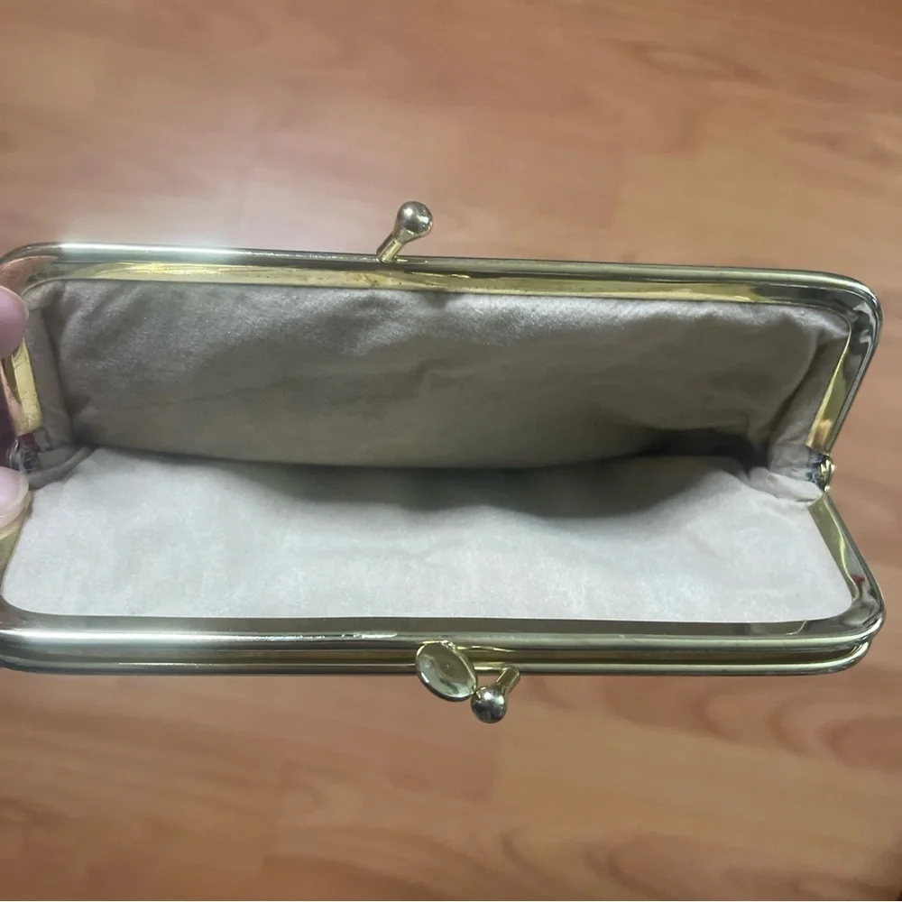 Vintage Wool Tapestry Blk Pink White Tulip Double Sided Small Kiss Lock Clutch